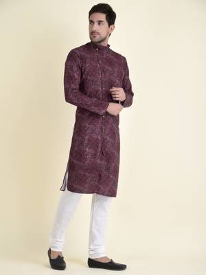 Tabard Purple plain cotton kurta-pajama 3