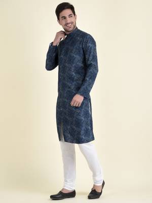 Tabard Blue plain cotton kurta-pajama 2