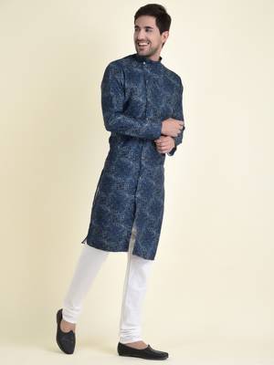 Tabard Blue plain cotton kurta-pajama 3