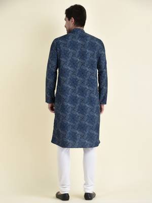 Tabard Blue plain cotton kurta-pajama 4