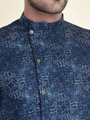 Tabard Blue plain cotton kurta-pajama 5