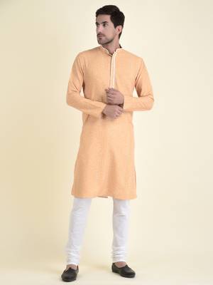 Tabard Yellow plain cotton kurta-pajama 1