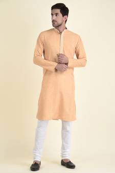 Tabard Yellow plain cotton kurta-pajama
