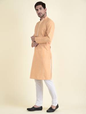 Tabard Yellow plain cotton kurta-pajama 2