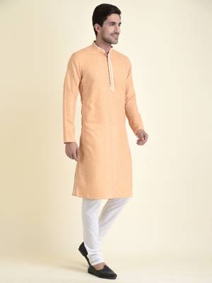 Tabard Yellow plain cotton kurta-pajama 3