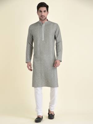 Tabard Green plain cotton kurta-pajama 1