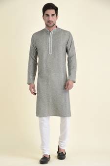 Tabard Green plain cotton kurta-pajama