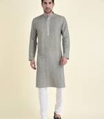 Tabard Green plain cotton kurta-pajama
