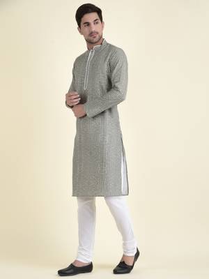 Tabard Green plain cotton kurta-pajama 2