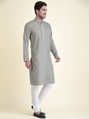 Tabard Green plain cotton kurta-pajama 3
