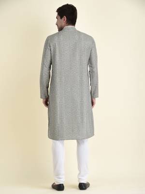 Tabard Green plain cotton kurta-pajama 4