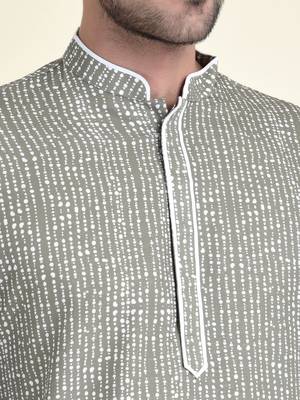 Tabard Green plain cotton kurta-pajama 5