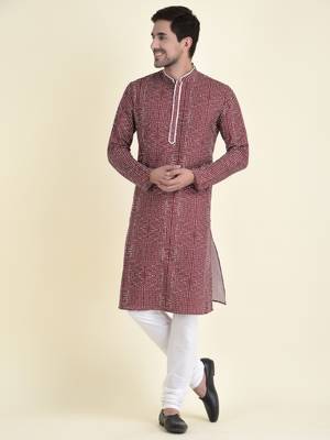 Tabard Maroon plain cotton kurta-pajama 1