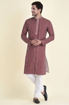 Tabard Maroon plain cotton kurta-pajama