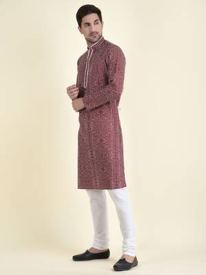 Tabard Maroon plain cotton kurta-pajama 2
