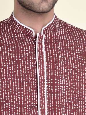 Tabard Maroon plain cotton kurta-pajama 5