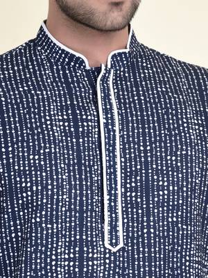 Tabard Blue plain cotton kurta-pajama 5