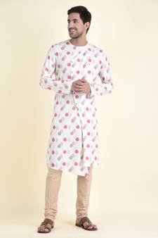 Tabard White plain cotton kurta-pajama