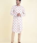 Tabard White plain cotton kurta-pajama