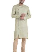 Tabard Grey plain cotton kurta-pajama