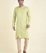 Tabard Green plain cotton kurta-pajama