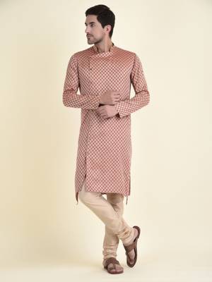 Tabard Maroon plain cotton kurta-pajama 1