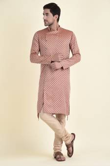 Tabard Maroon plain cotton kurta-pajama