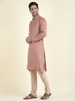 Tabard Maroon plain cotton kurta-pajama 2