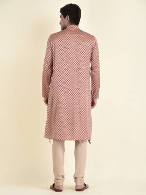 Tabard Maroon plain cotton kurta-pajama 4