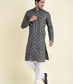 Tabard Green plain cotton kurta-pajama