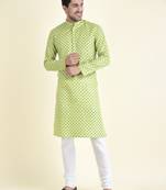 Tabard Green plain cotton kurta-pajama