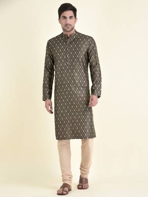 Tabard Brown plain cotton kurta-pajama 1