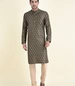 Tabard Brown plain cotton kurta-pajama