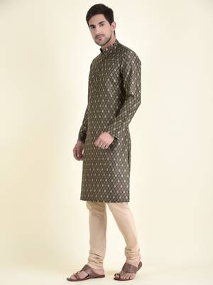 Tabard Brown plain cotton kurta-pajama 2