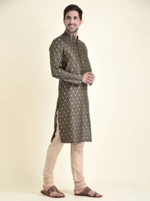 Tabard Brown plain cotton kurta-pajama 3