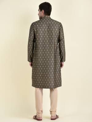Tabard Brown plain cotton kurta-pajama 4