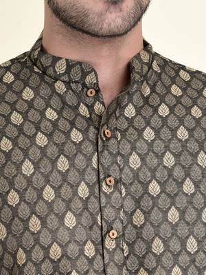 Tabard Brown plain cotton kurta-pajama 5