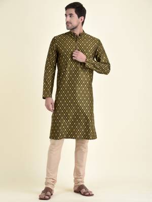 Tabard Yellow plain cotton kurta-pajama 1