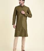 Tabard Yellow plain cotton kurta-pajama