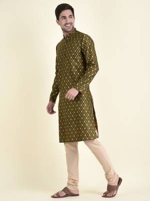 Tabard Yellow plain cotton kurta-pajama 2
