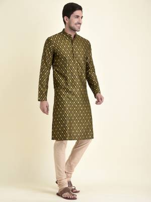 Tabard Yellow plain cotton kurta-pajama 3