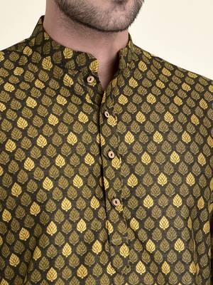 Tabard Yellow plain cotton kurta-pajama 5
