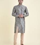 Tabard Grey plain cotton kurta-pajama
