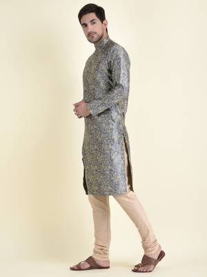Tabard Grey plain cotton kurta-pajama 2