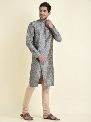 Tabard Grey plain cotton kurta-pajama 3