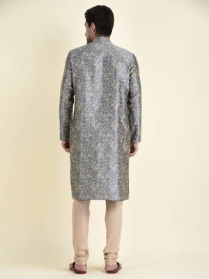 Tabard Grey plain cotton kurta-pajama 4