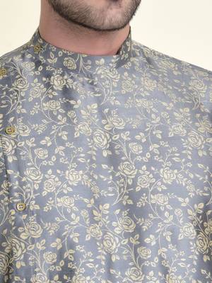 Tabard Grey plain cotton kurta-pajama 5