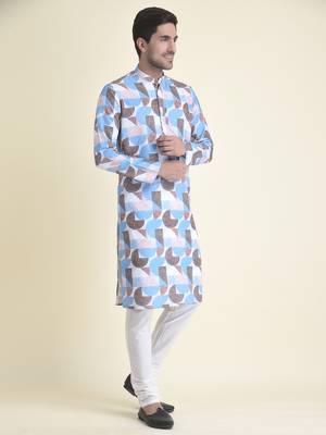 Tabard Blue plain cotton men-kurtas 3