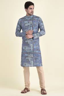 Tabard Blue plain cotton men-kurtas