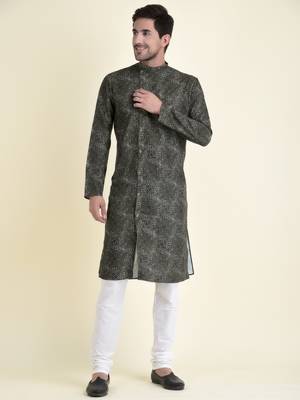 Tabard Green plain cotton men-kurtas 1